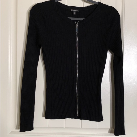 Express Sweaters - Black Ribbed Sweater Full ZIP up Size Medium